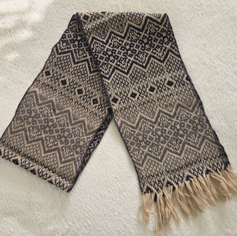 Vintage!!! Wool Geometric Patterned Knit Men Scarf